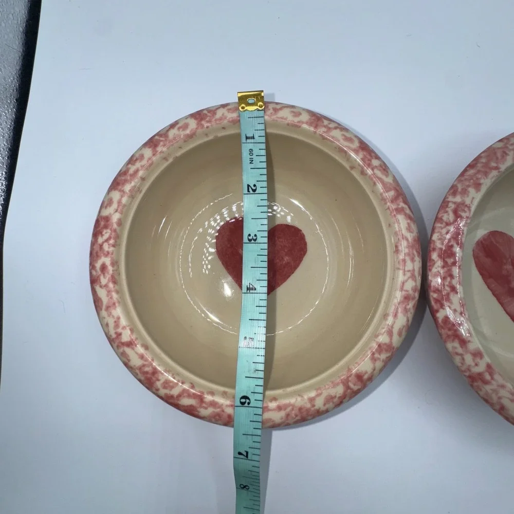 FP Friendship Pottery Roseville USA Plates Bowls Mugs Pink Spongeware Heart‎ 8PC